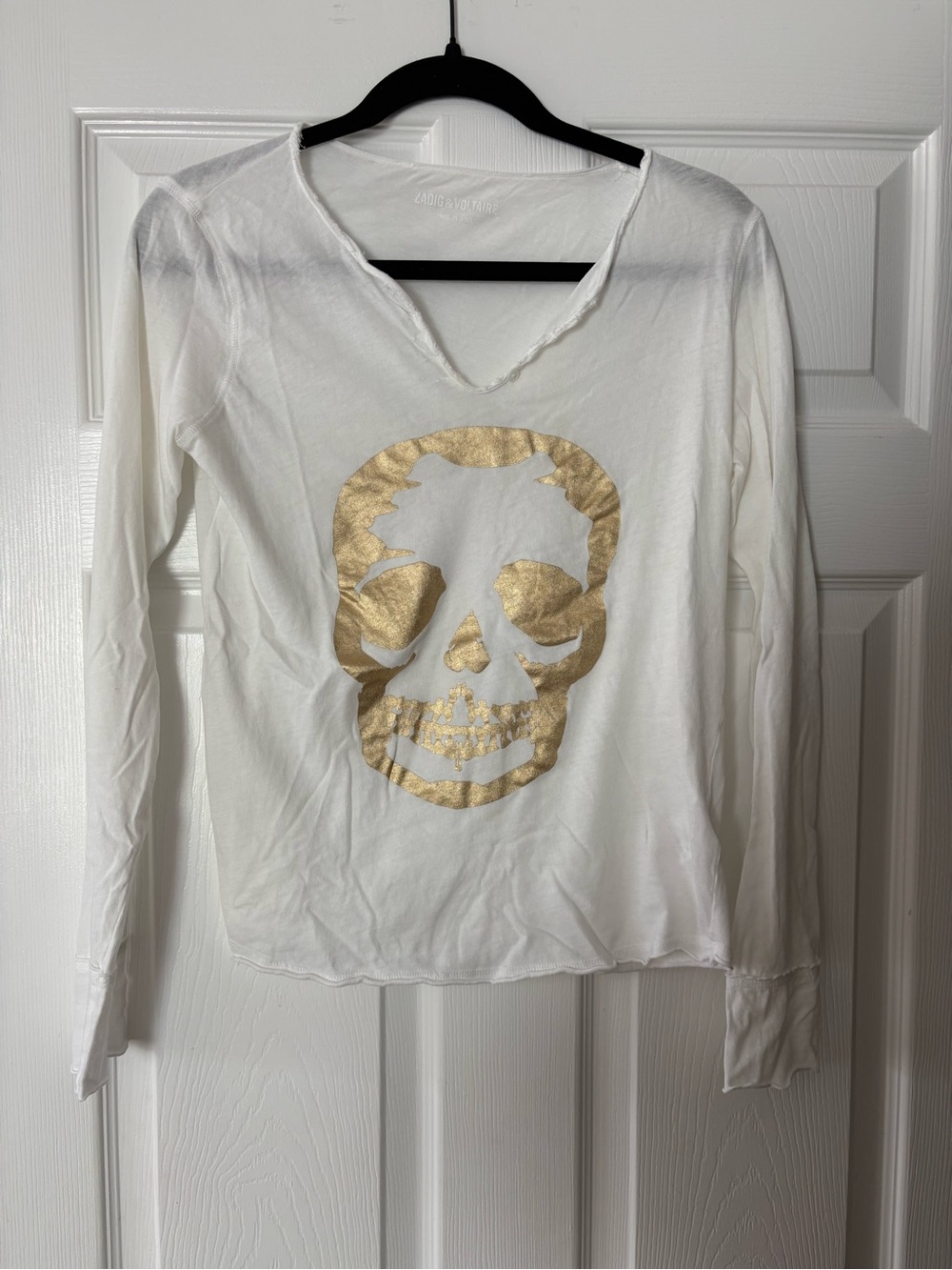 Zadig white long sleeve with Gold Skull Print